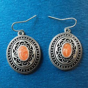 Filigree Silverstone Red Enamel Earrings